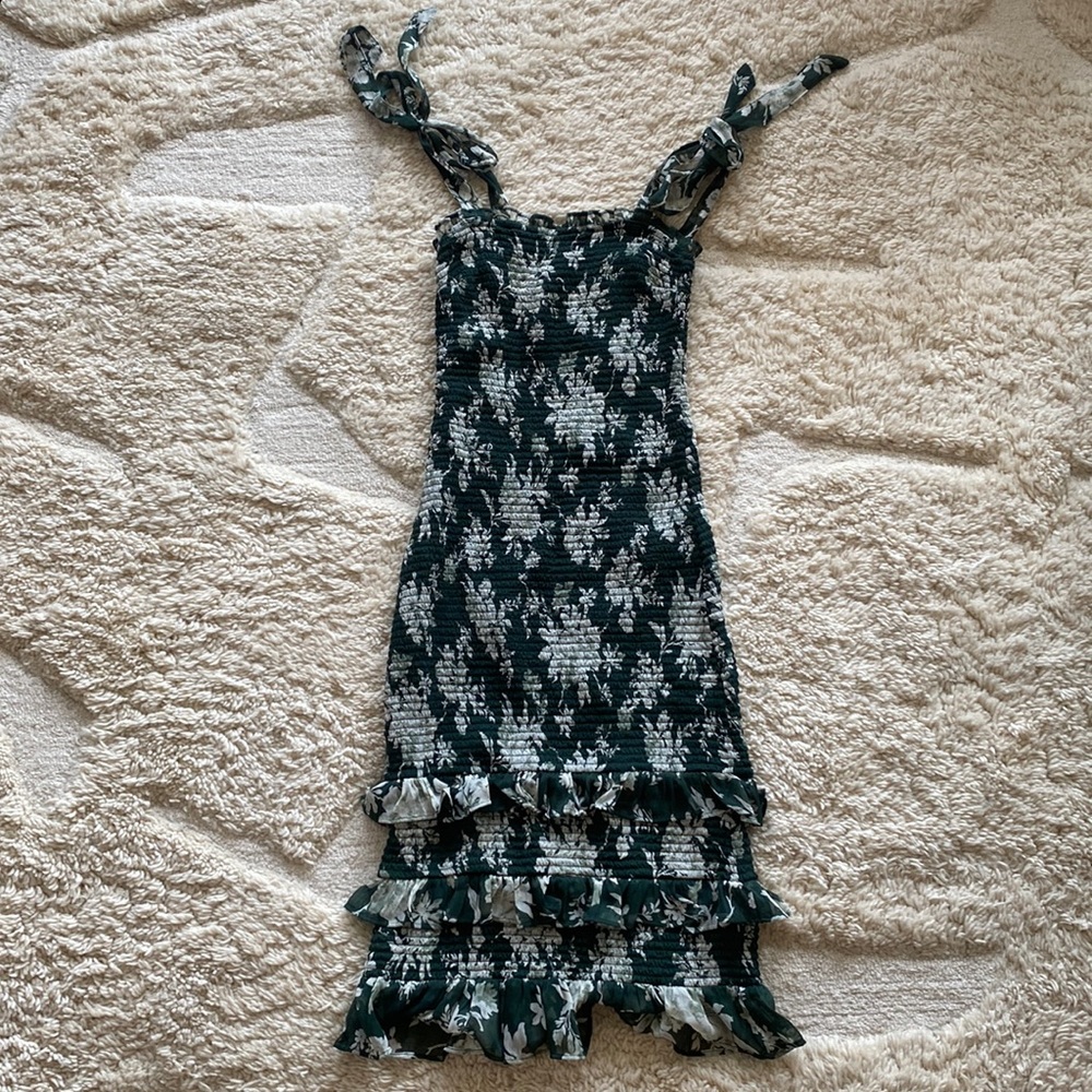 Abercrombie & Fitch Tie Strap Floral Ruched Dress